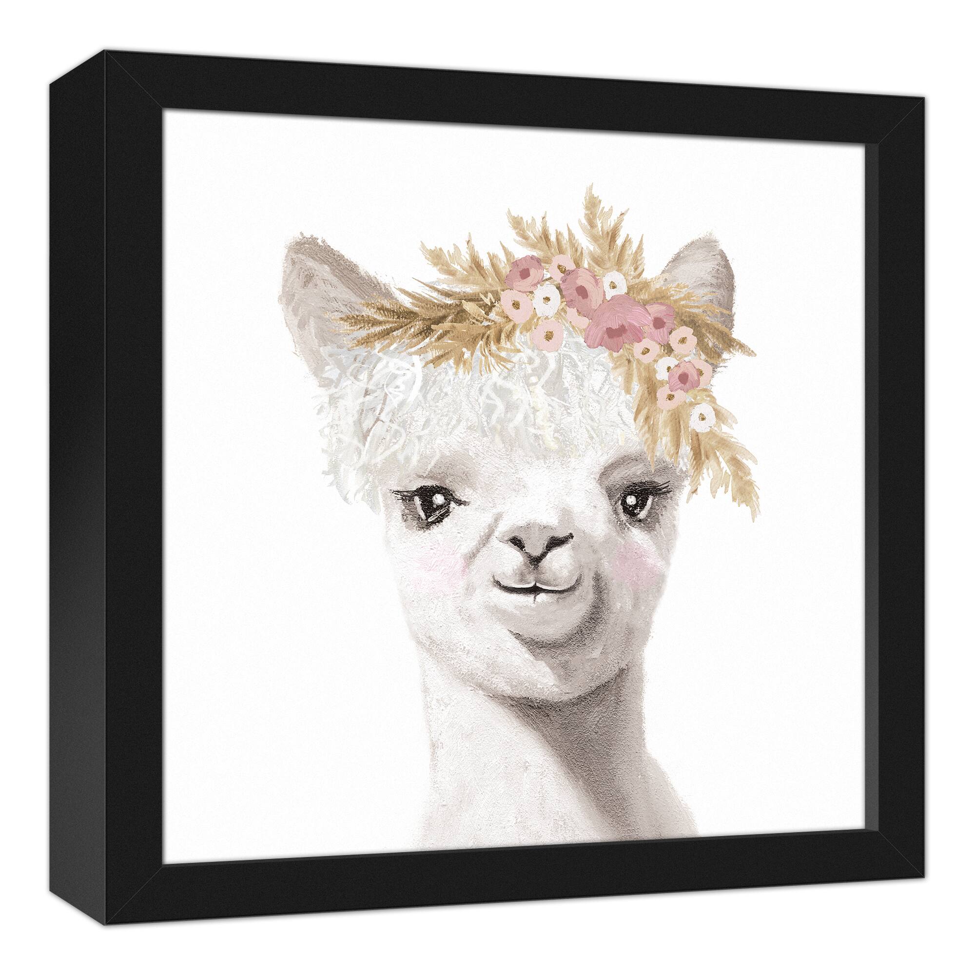 Llama Baby 13.73" x 13.73" Black Framed Canvas